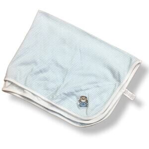 Little Me Blue Zig Zag‎ Chevron Print Blanket Bear in Overalls